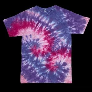 Tie Dye Hand Dyed Double Spiral T-Shirt Pink and Purple Size Small